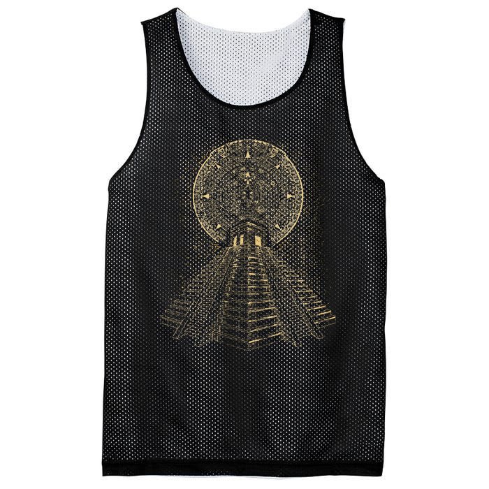 Ancient Sacred Mayan Aztec Calendar Pyramid Geometry Mesh Reversible Basketball Jersey Tank