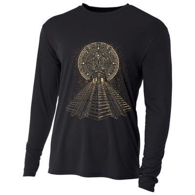 Ancient Sacred Mayan Aztec Calendar Pyramid Geometry Cooling Performance Long Sleeve Crew