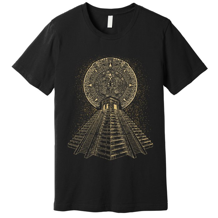 Ancient Sacred Mayan Aztec Calendar Pyramid Geometry Premium T-Shirt