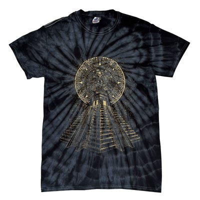 Ancient Sacred Mayan Aztec Calendar Pyramid Geometry Tie-Dye T-Shirt
