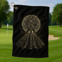 Ancient Sacred Mayan Aztec Calendar Pyramid Geometry Golf Towel
