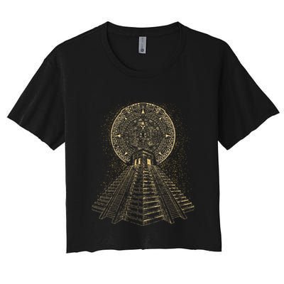 Ancient Sacred Mayan Aztec Calendar Pyramid Geometry Crop Top