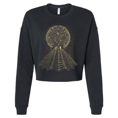 Ancient Sacred Mayan Aztec Calendar Pyramid Geometry Cropped Pullover Crew