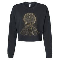 Ancient Sacred Mayan Aztec Calendar Pyramid Geometry Cropped Pullover Crew