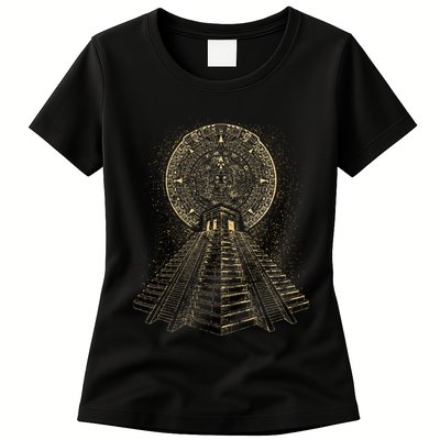 Ancient Sacred Mayan Aztec Calendar Pyramid Geometry Womens T-Shirt
