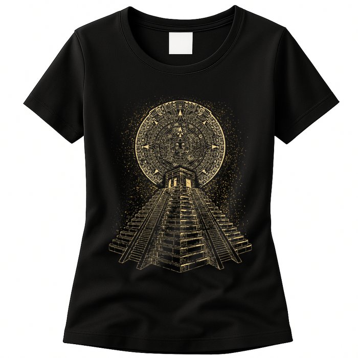 Ancient Sacred Mayan Aztec Calendar Pyramid Geometry Womens T-Shirt