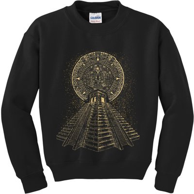 Ancient Sacred Mayan Aztec Calendar Pyramid Geometry Kids Sweatshirt