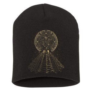 Ancient Sacred Mayan Aztec Calendar Pyramid Geometry Short Acrylic Beanie