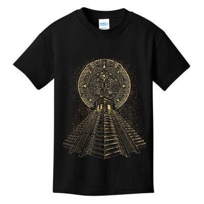 Ancient Sacred Mayan Aztec Calendar Pyramid Geometry Kids T-Shirt