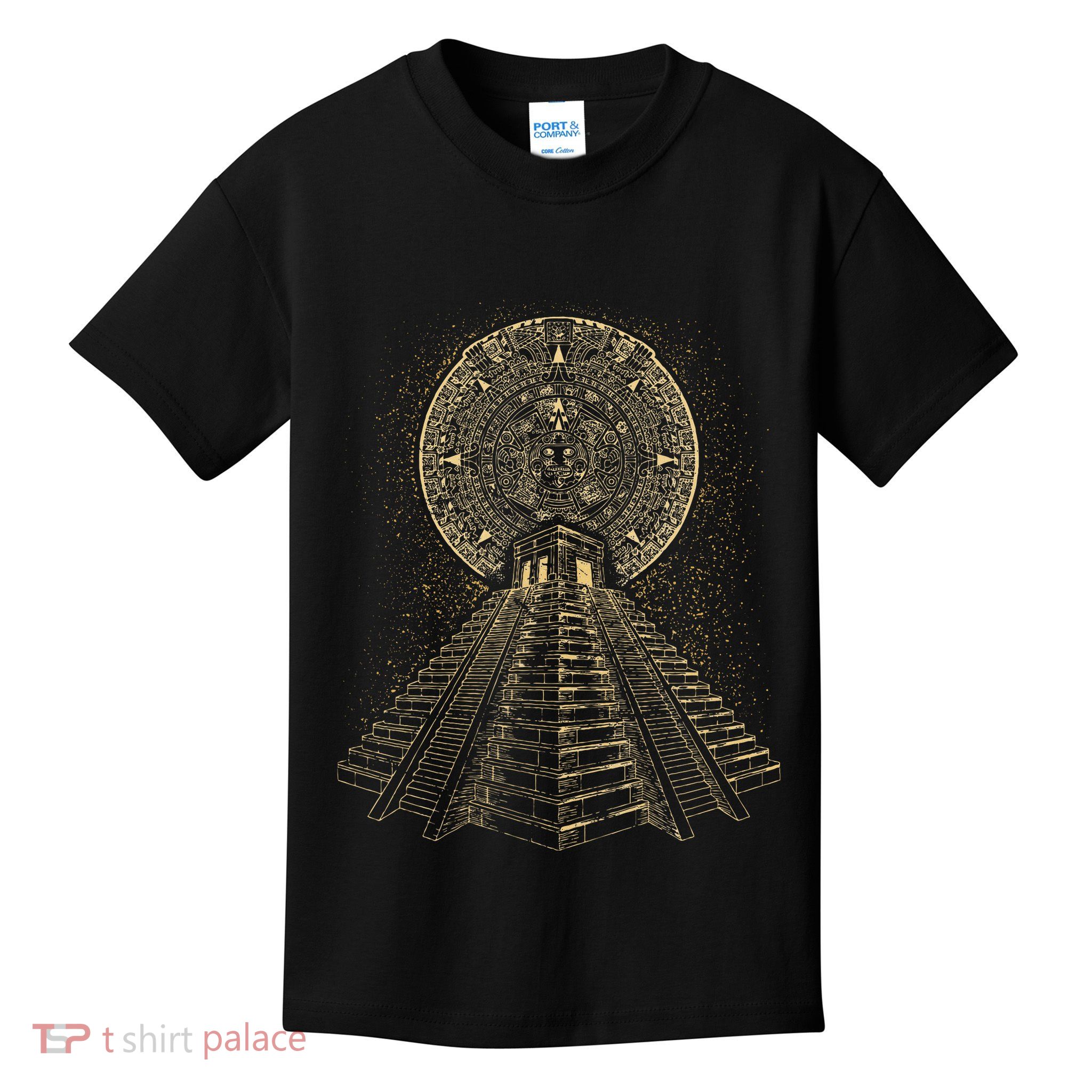 Ancient Sacred Mayan Aztec Calendar Pyramid Geometry Kids T-Shirt