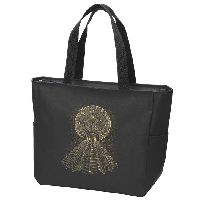 Ancient Sacred Mayan Aztec Calendar Pyramid Geometry Zip Tote Bag