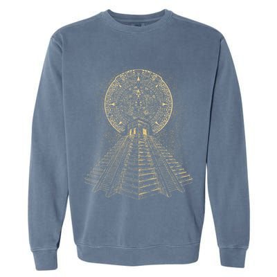 Ancient Sacred Mayan Aztec Calendar Pyramid Geometry Garment-Dyed Sweatshirt