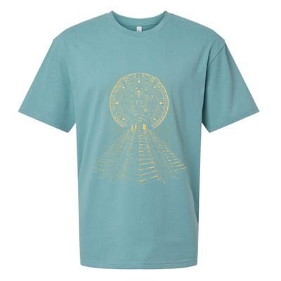 Ancient Sacred Mayan Aztec Calendar Pyramid Geometry Sueded Cloud Jersey T-Shirt