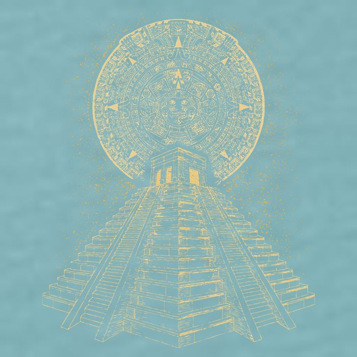 Ancient Sacred Mayan Aztec Calendar Pyramid Geometry Sueded Cloud Jersey T-Shirt