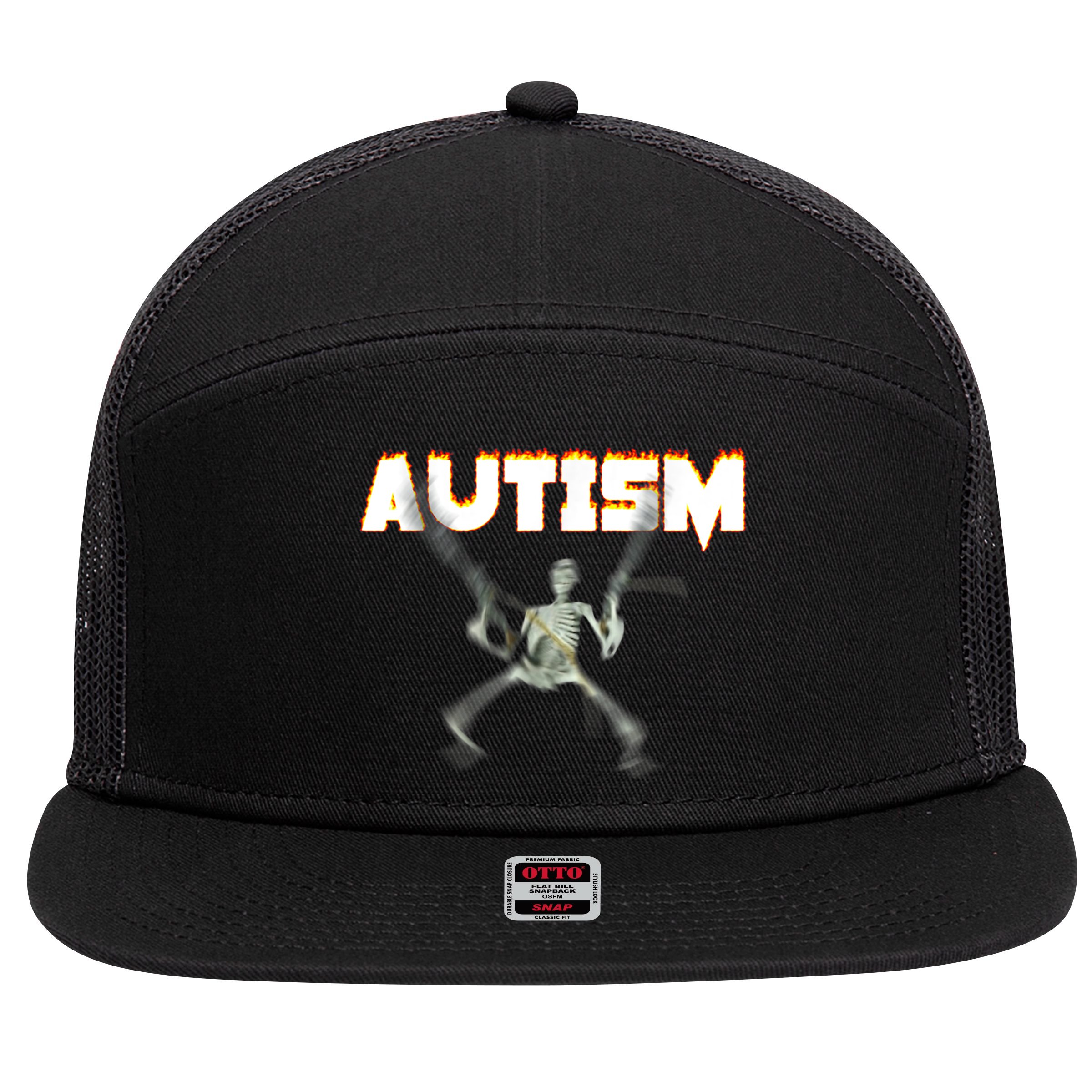 Autism Skeleton Meme 7 Panel Mesh Trucker Snapback Hat