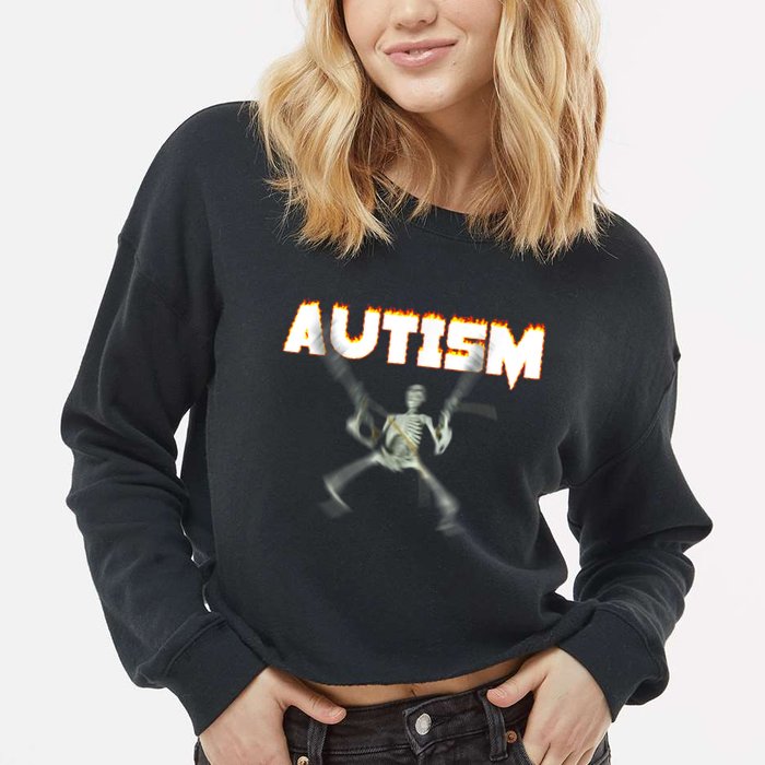 Autism Skeleton Meme Cropped Pullover Crew