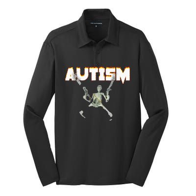 Autism Skeleton Meme Silk Touch Performance Long Sleeve Polo