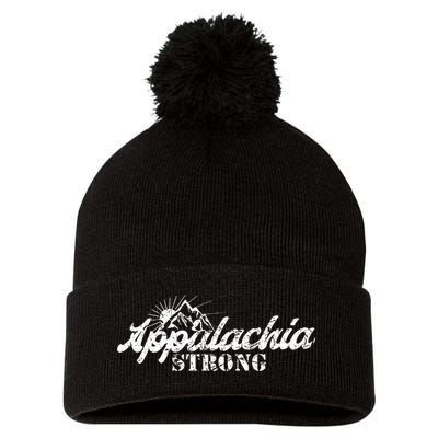 Appalachia Strong Mountain Silhouette Typography Pom Pom 12in Knit Beanie