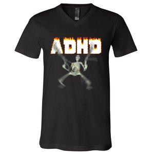 ADHD Skeleton Meme V-Neck T-Shirt