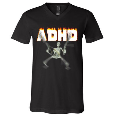 ADHD Skeleton Meme V-Neck T-Shirt