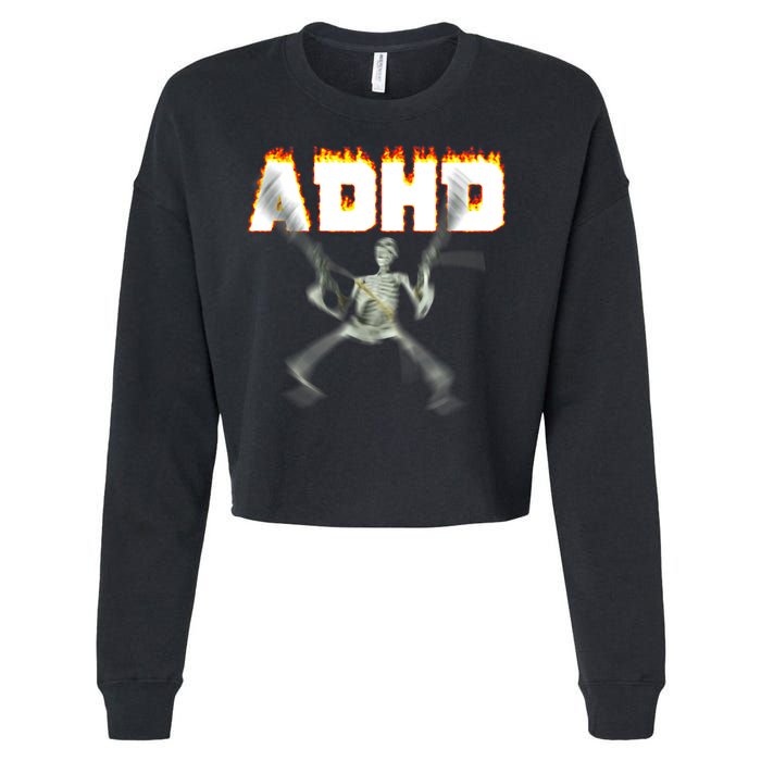 ADHD Skeleton Meme Cropped Pullover Crew
