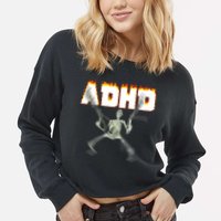 ADHD Skeleton Meme Cropped Pullover Crew
