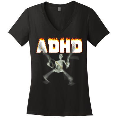 ADHD Skeleton Meme Women's V-Neck T-Shirt