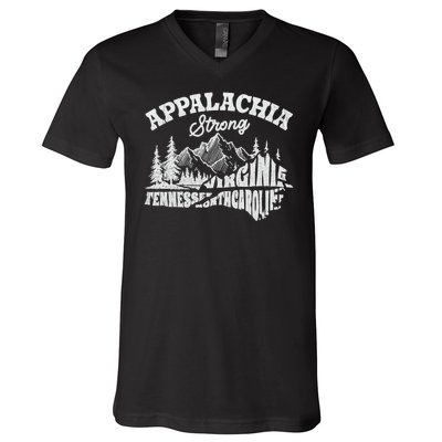 Appalachia Strong Mountain Outdoors Hiking Nc Design V-Neck T-Shirt