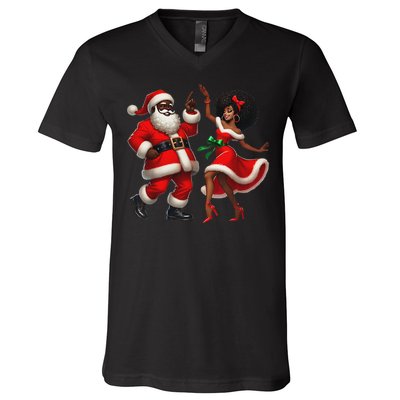 African Santa Mrs Claus Dancing African American Christmas V-Neck T-Shirt