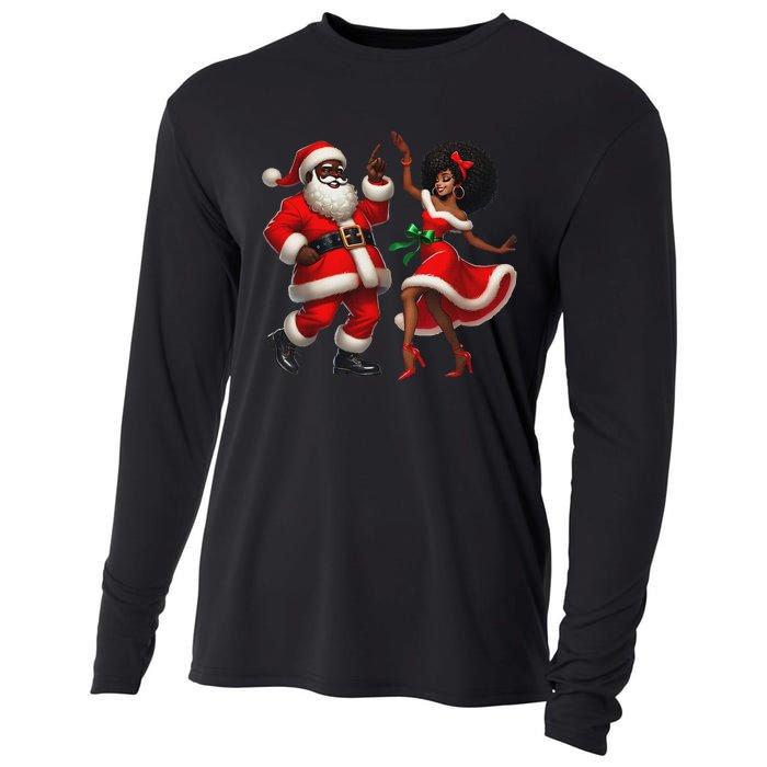 African Santa Mrs Claus Dancing African American Christmas Cooling Performance Long Sleeve Crew