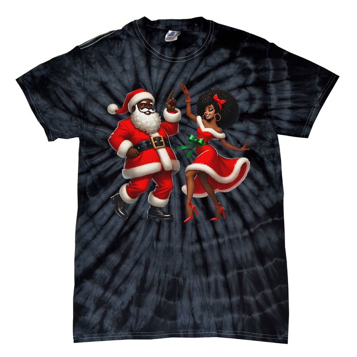 African Santa Mrs Claus Dancing African American Christmas Tie-Dye T-Shirt