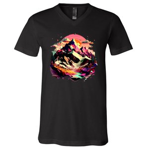 Abstract Swiss Mountains With Wild Nature V-Neck T-Shirt