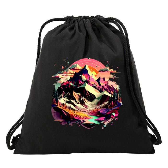 Abstract Swiss Mountains With Wild Nature Drawstring Bag