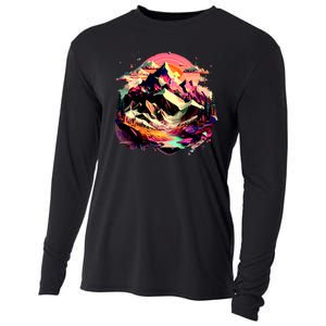 Abstract Swiss Mountains With Wild Nature Cooling Performance Long Sleeve Crew