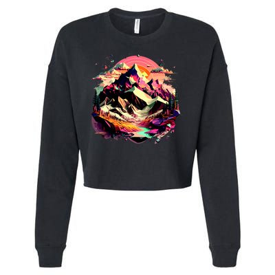 Abstract Swiss Mountains With Wild Nature Cropped Pullover Crew