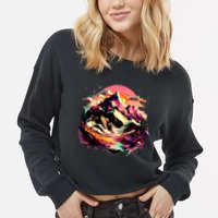 Abstract Swiss Mountains With Wild Nature Cropped Pullover Crew
