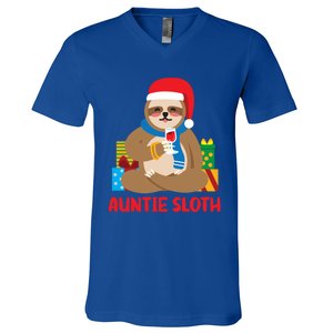 Auntie Sloth Matching Family Pajama Pj Christmas Gift V-Neck T-Shirt