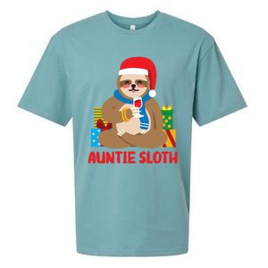 Auntie Sloth Matching Family Pajama Pj Christmas Gift Sueded Cloud Jersey T-Shirt