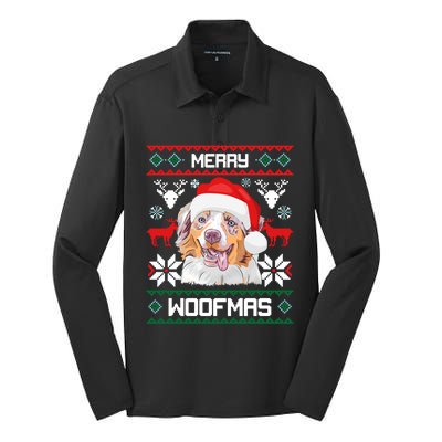 Australian Shepherd Merry Woofmas Dog Christmas Xmas Gift Silk Touch Performance Long Sleeve Polo