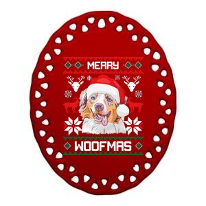 Australian Shepherd Merry Woofmas Dog Christmas Xmas Gift Ceramic Oval Ornament