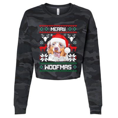 Australian Shepherd Merry Woofmas Christmas Gift Cropped Pullover Crew