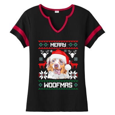 Australian Shepherd Merry Woofmas Christmas Gift Ladies Halftime Notch Neck Tee