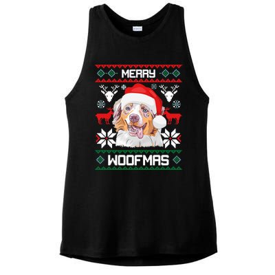 Australian Shepherd Merry Woofmas Christmas Gift Ladies PosiCharge Tri-Blend Wicking Tank