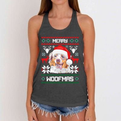 Australian Shepherd Merry Woofmas Christmas Gift Women's Knotted Racerback Tank