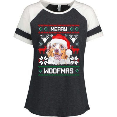 Australian Shepherd Merry Woofmas Christmas Gift Enza Ladies Jersey Colorblock Tee