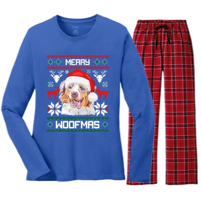 Australian Shepherd Merry Woofmas Christmas Gift Women's Long Sleeve Flannel Pajama Set 