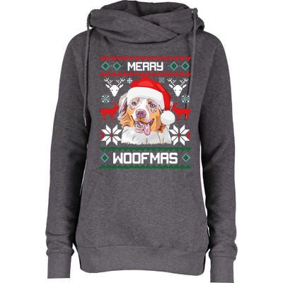 Australian Shepherd Merry Woofmas Christmas Gift Womens Funnel Neck Pullover Hood