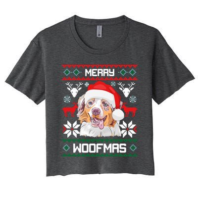 Australian Shepherd Merry Woofmas Christmas Gift Women's Crop Top Tee