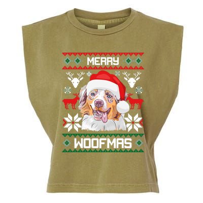 Australian Shepherd Merry Woofmas Christmas Gift Garment-Dyed Women's Muscle Tee