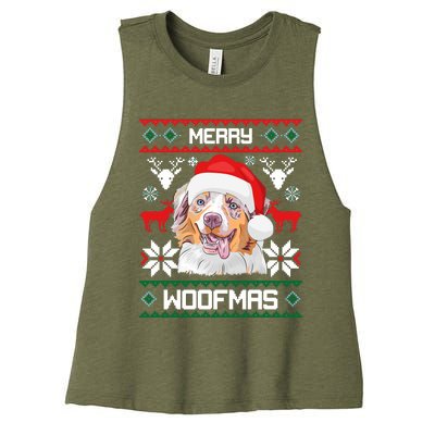 Australian Shepherd Merry Woofmas Christmas Gift Women's Racerback Cropped Tank